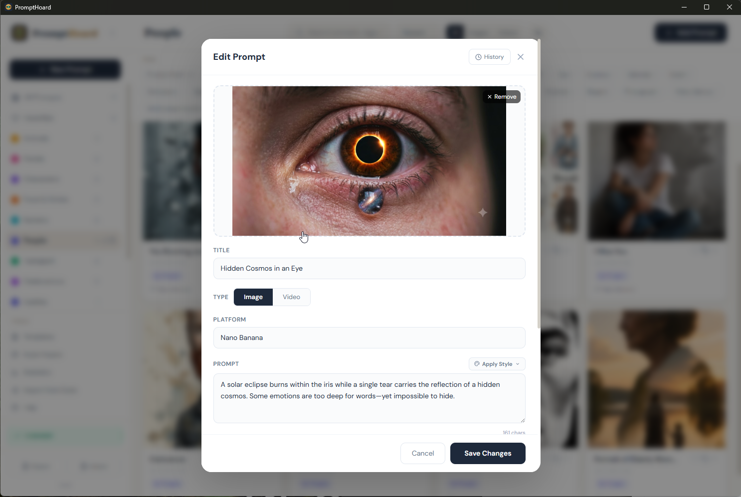 Prompt details view
