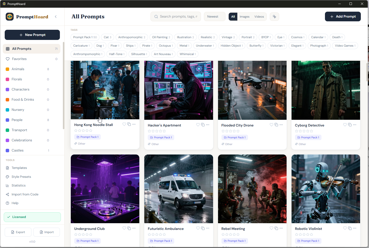 PromptHoard organizing a prompt library