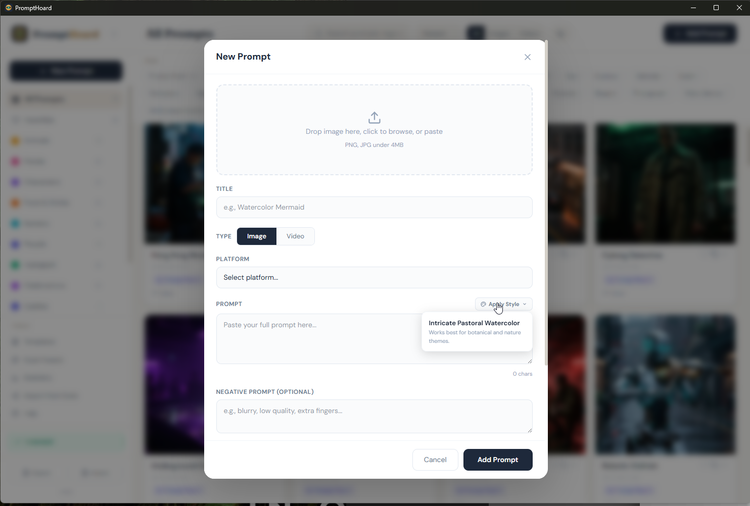 Applying style presets to prompts