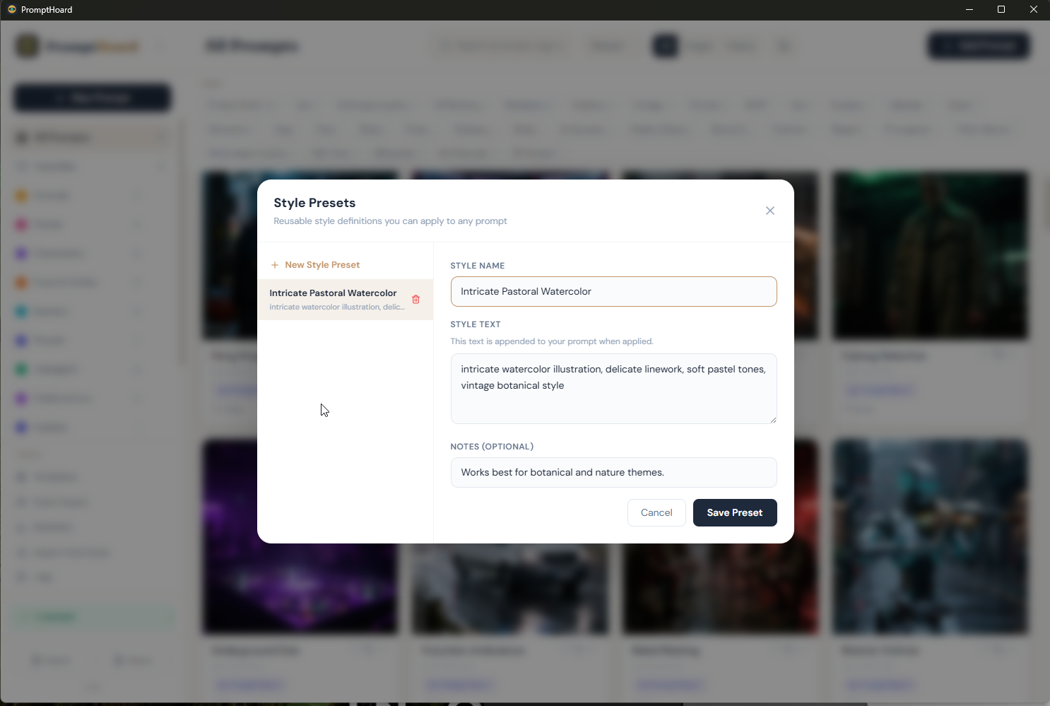 Style presets manager