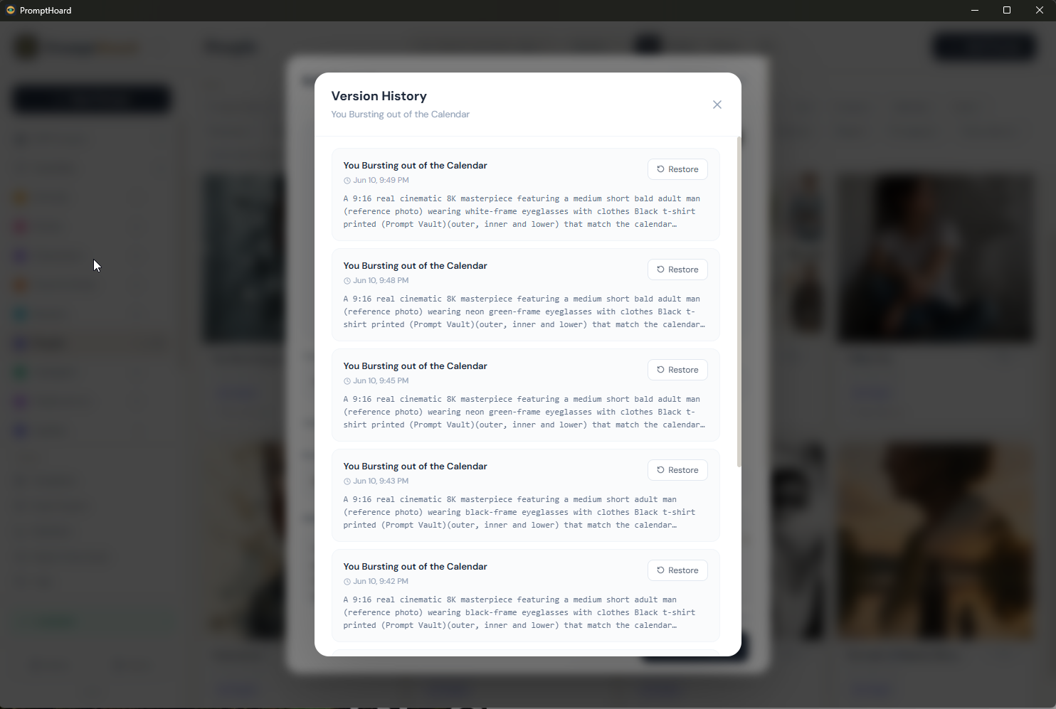 Version history panel